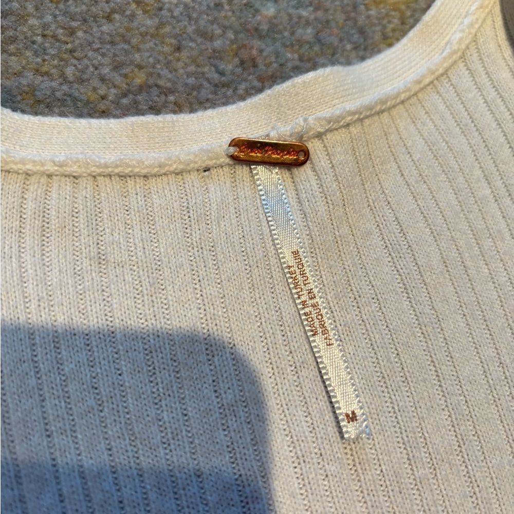 Free People Long Cream Ribbed Button-Front Cardigan - Picture 3 of 9